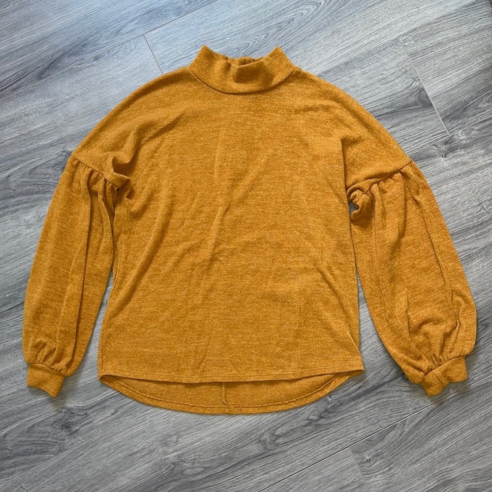 Medium mustard mock turtle neck bubble sleeve top